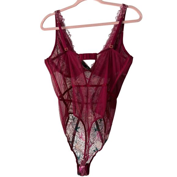 Victoria Secret Lingerie Teddy One Piece Bodysuit Small Berry Floral Lace New XL - Picture 5 of 7